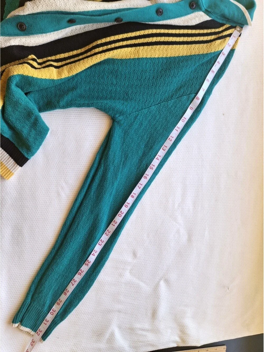 Urban Outfitters Men's M Teal Knit Polo Cardigan 100% Cotton Retro Stripe